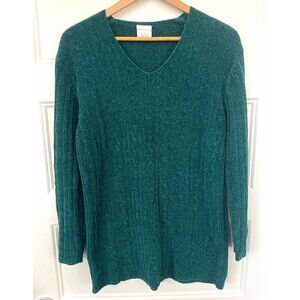 Vtg 90s Partners Mervyns Grandmacore Green Cable Knit Sweater V-Neck Women S